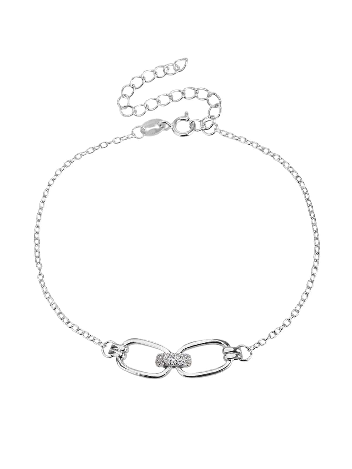 Brățară de designer din argint 925 cu zale tip ancoră și zirconii, placată cu rodiu