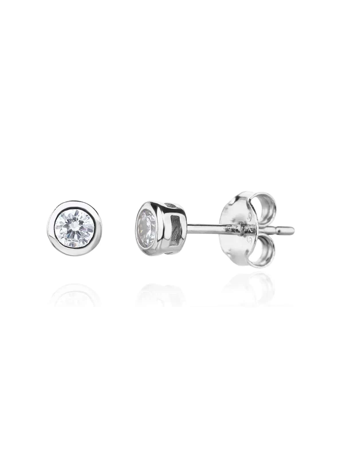 Cercei cu șurub tip buton din argint cu zirconii, placați cu rodiu (5 mm)
