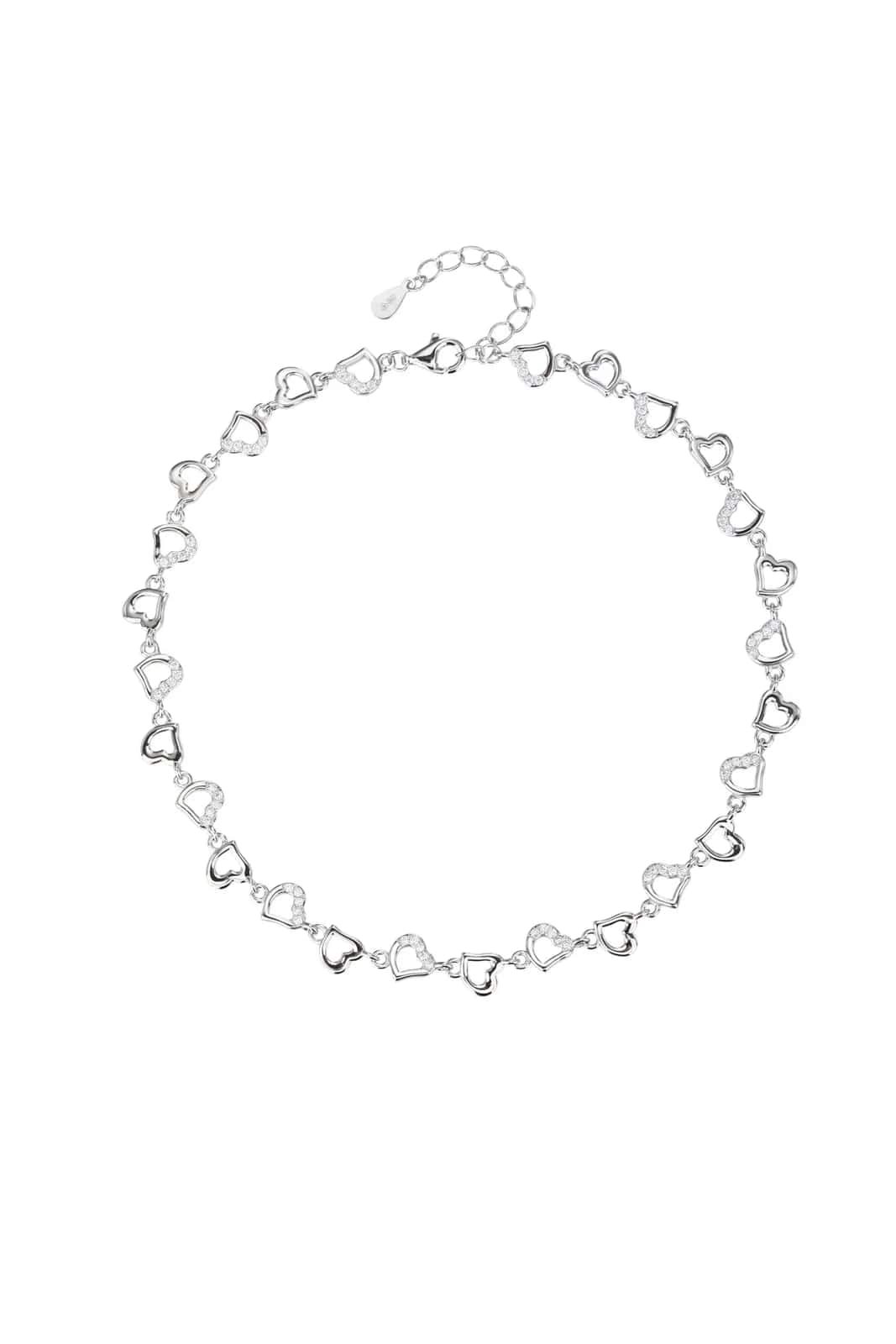 Brățară de gleznă cu model de inimi și zirconii (24+4 cm)