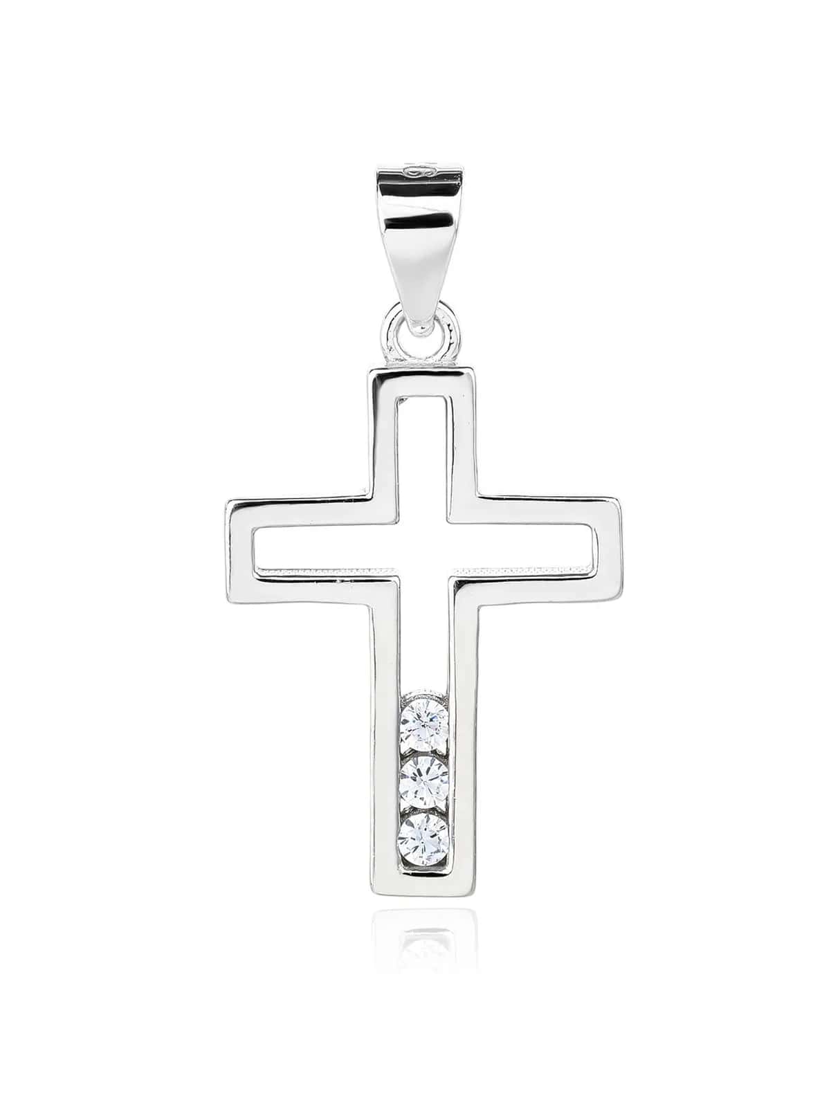 Pandantiv cruce cu zirconii albe, din argint 925 placat cu rodiu