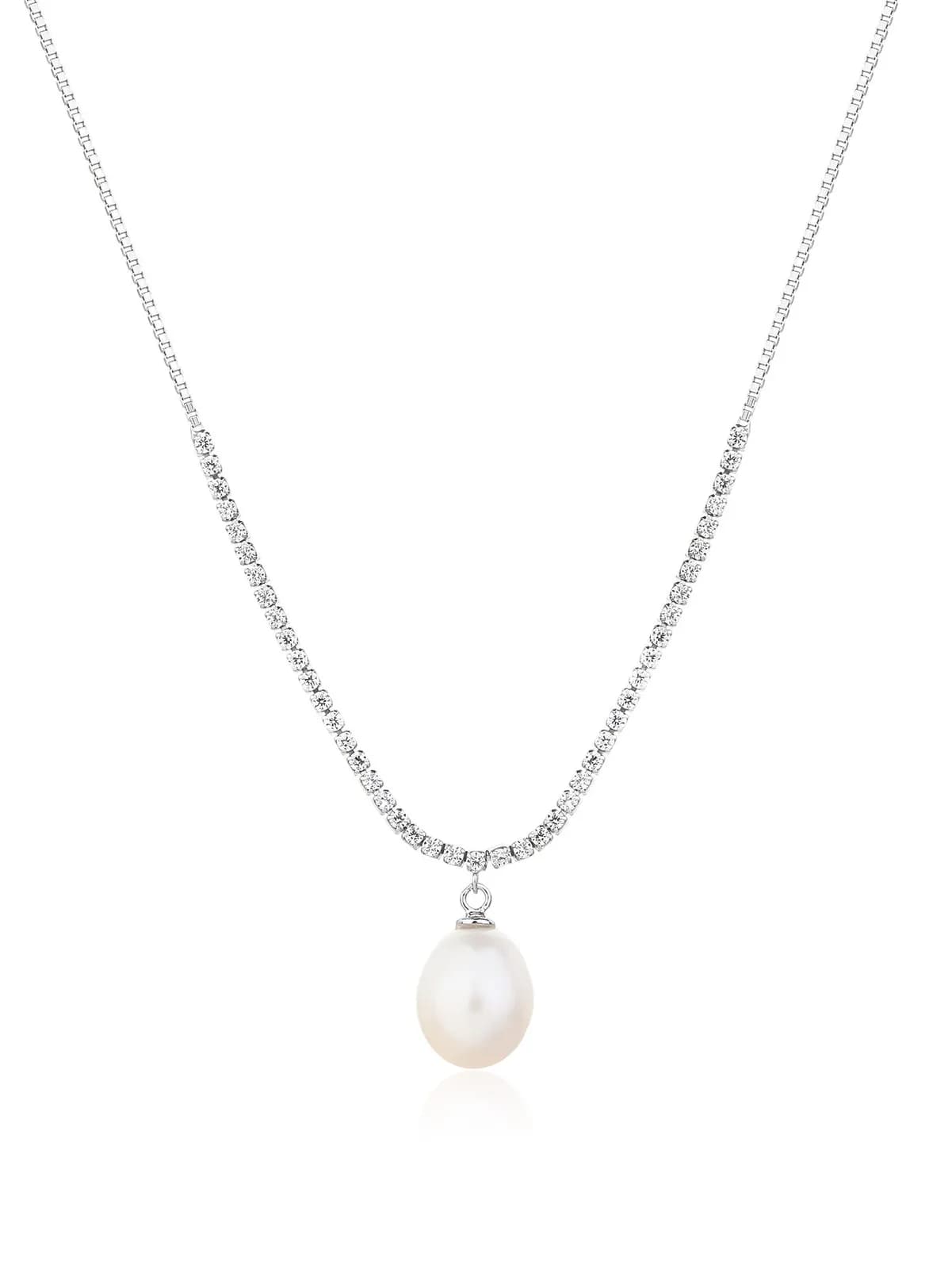 Colier de perle cu pandantiv, cu pietre de zirconiu, argint AG 925 placat cu rodiu (40+5 cm) 1