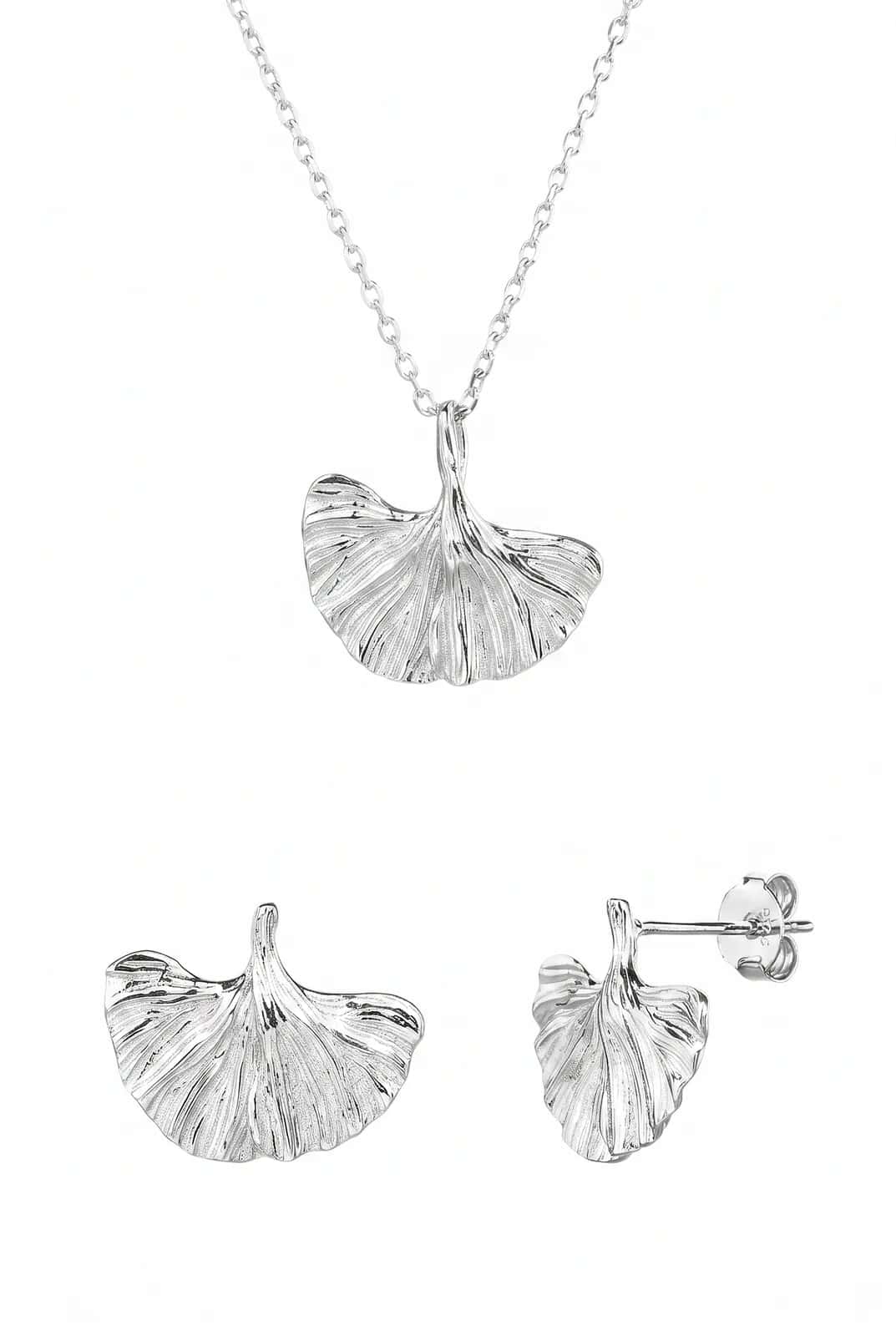 Set de bijuterii din argint 925 cu frunză de ginkgo, placat cu rodiu