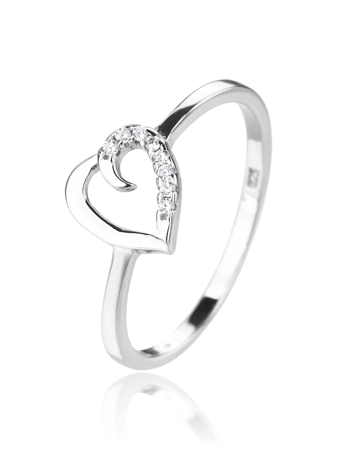 Inel în formă de inimă cu o piatră de zirconiu, din argint sterling 925 placat cu rodiu 1