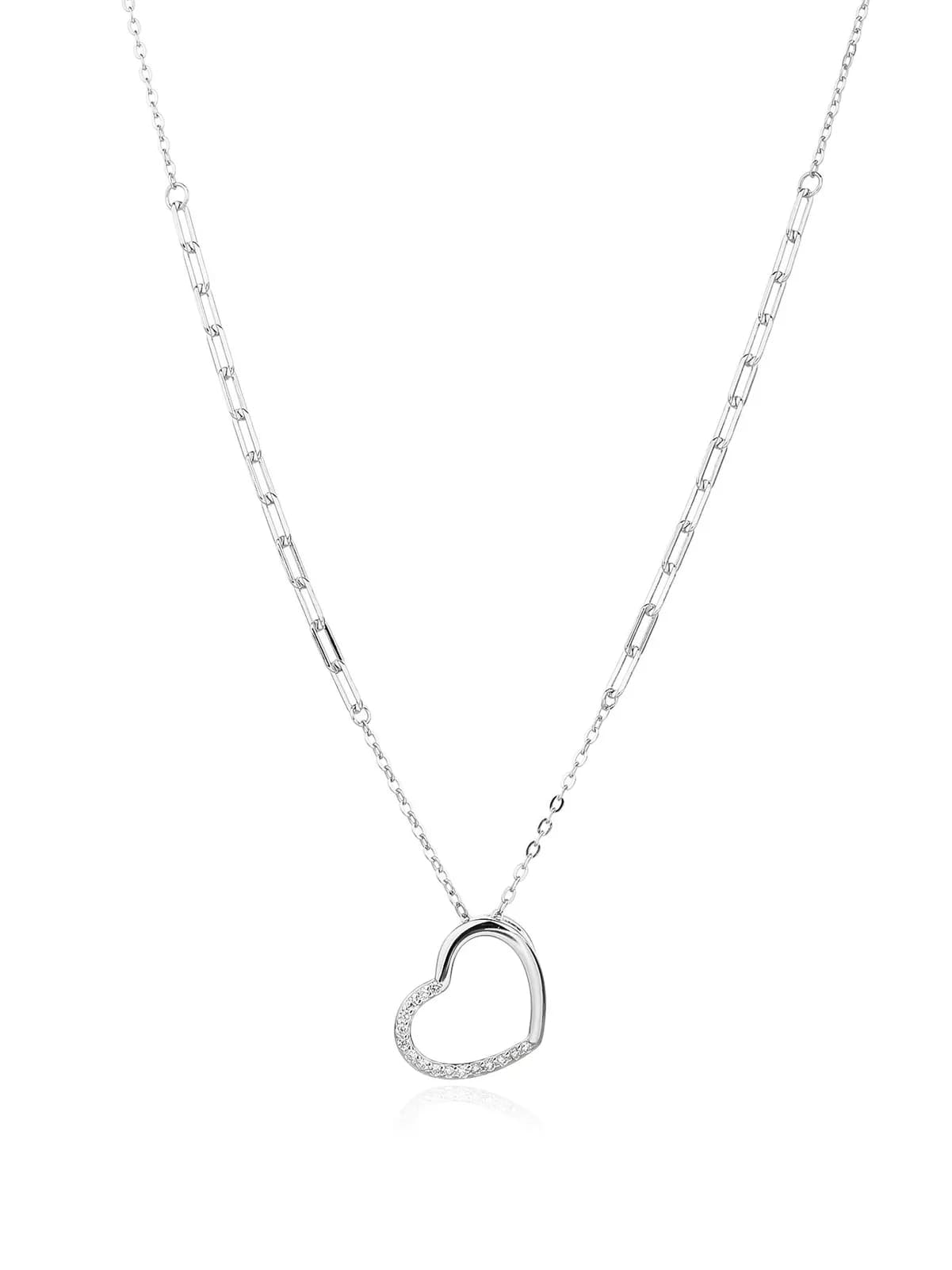 Colier pandantiv în formă de inimă cu pietre de zirconiu cubic, argint AG 925 placat cu rodiu (41+6 cm) 1