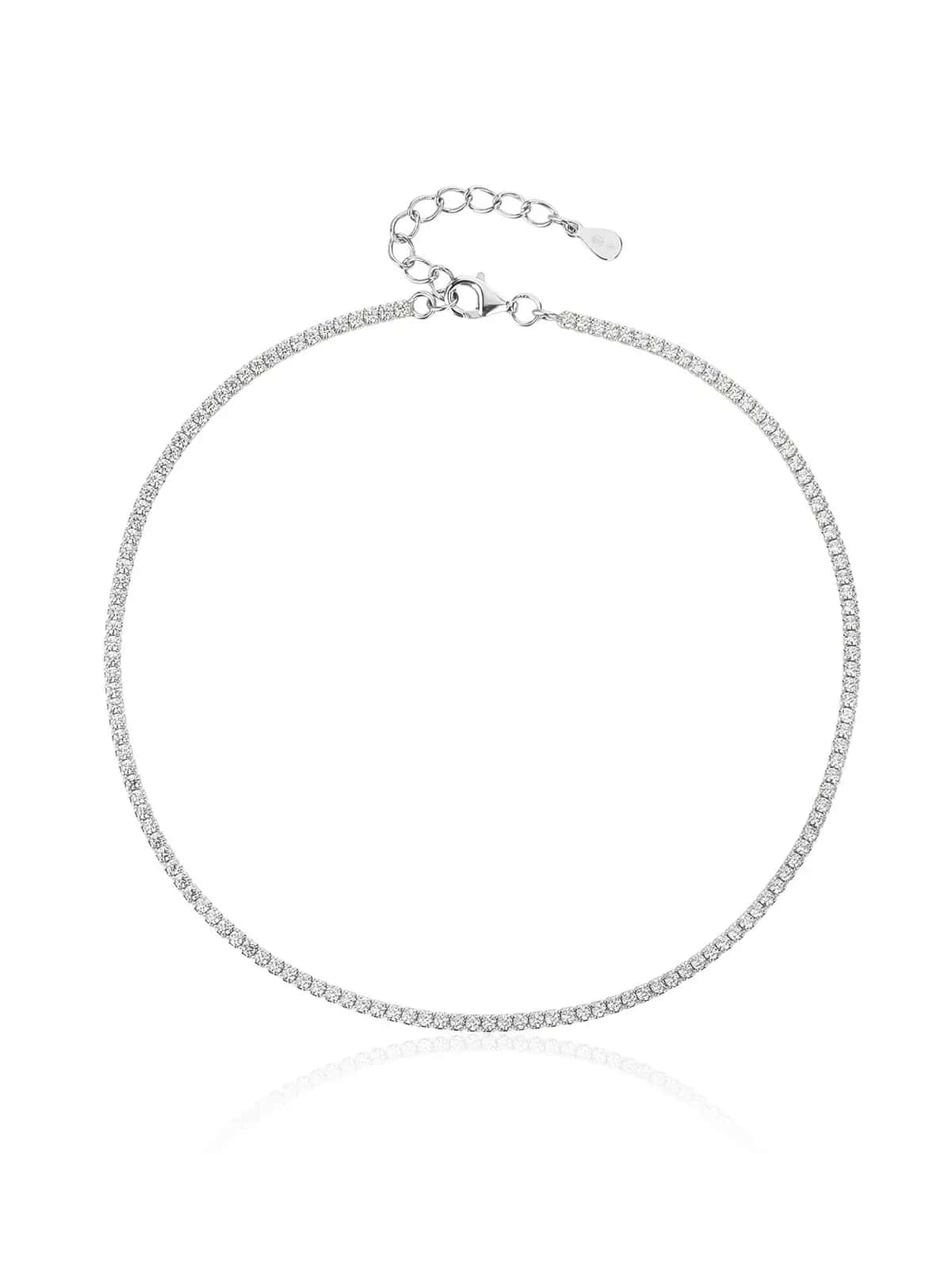 Brățară de gleznă din argint 925 cu zirconii, placată cu rodiu (24+3,5 cm)